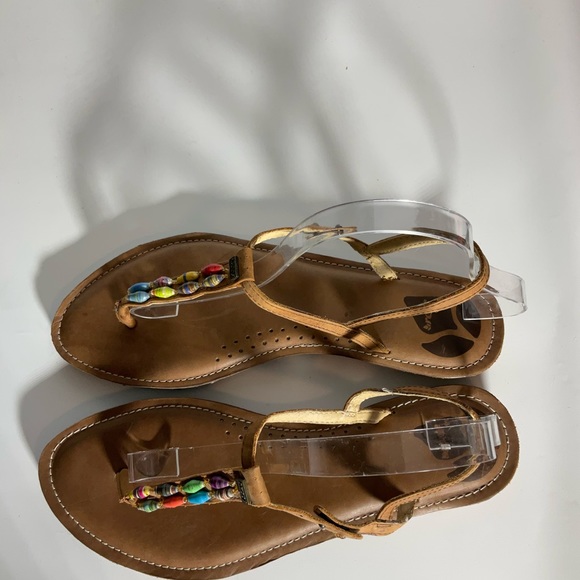 Reef Multi-Color Jewel Beads Between Toe Brown Ankle Strap Sandals Snap Closure. - Picture 6 of 16